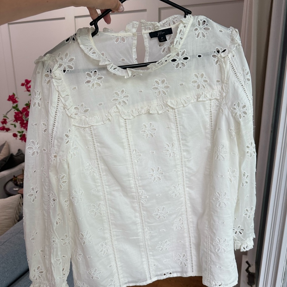 J. Crew White Ruffled Blouse with Peter Pan Collar